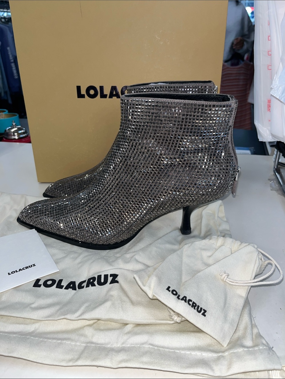LOLACRUZ PLOMO CRYSTAL BOOTIES SZ 39 PERFECT